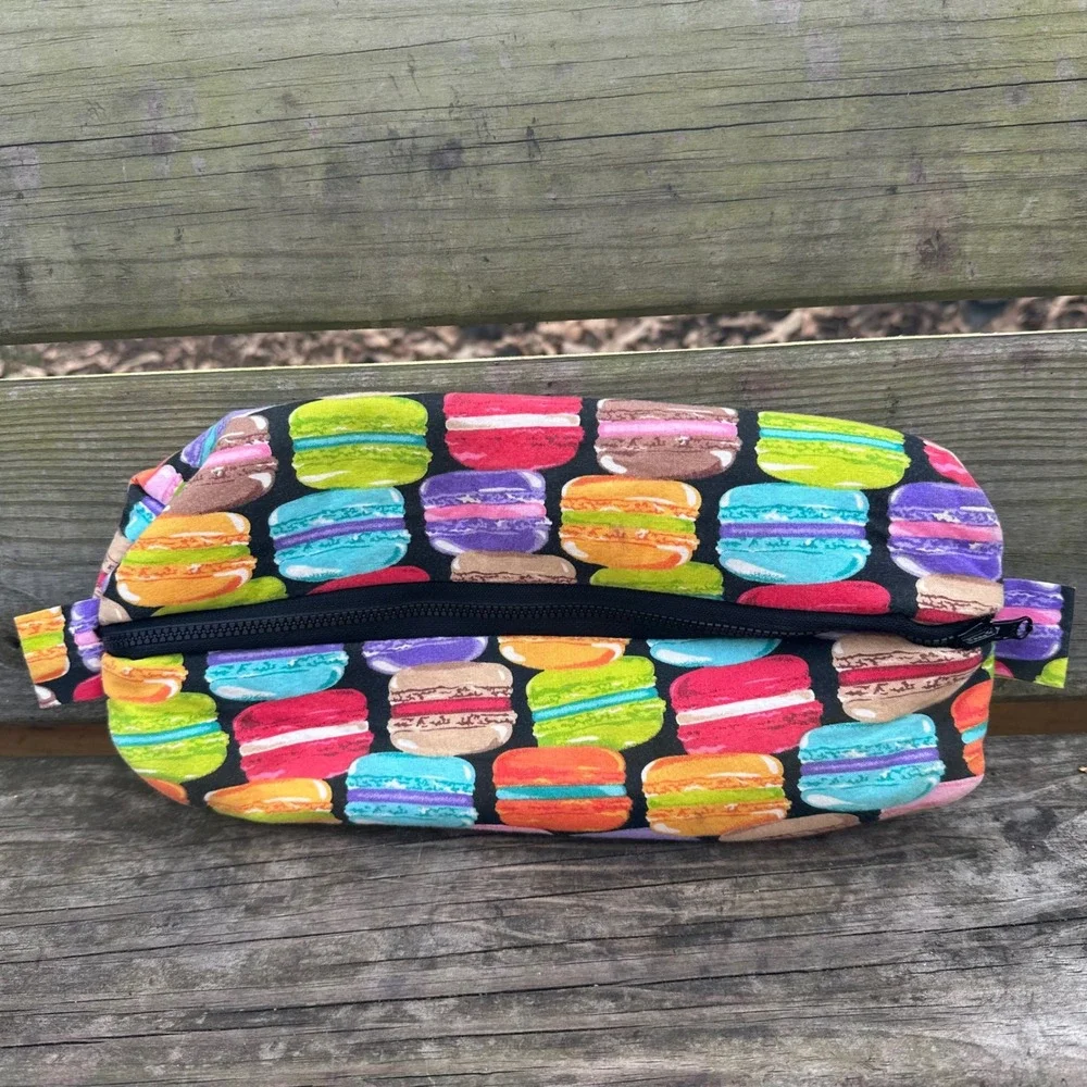 Handmade Macaroon Print Cosmetic Bag Zipper Pouch Makeup Organize Travel Rainbow